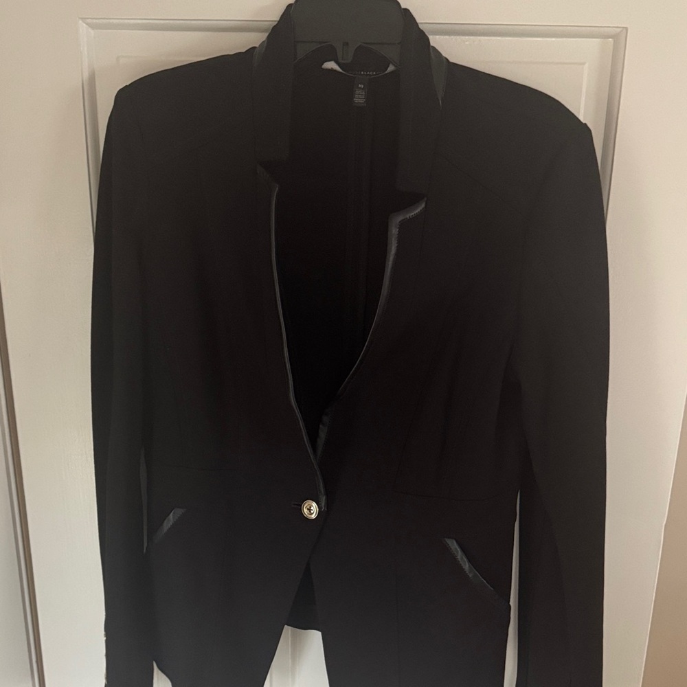 Women's Black Tailored Blazer - black with leather and gold